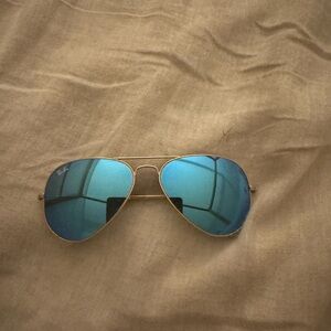 Ray-Ban Gold Frame Sunglasses with Blue Lenses